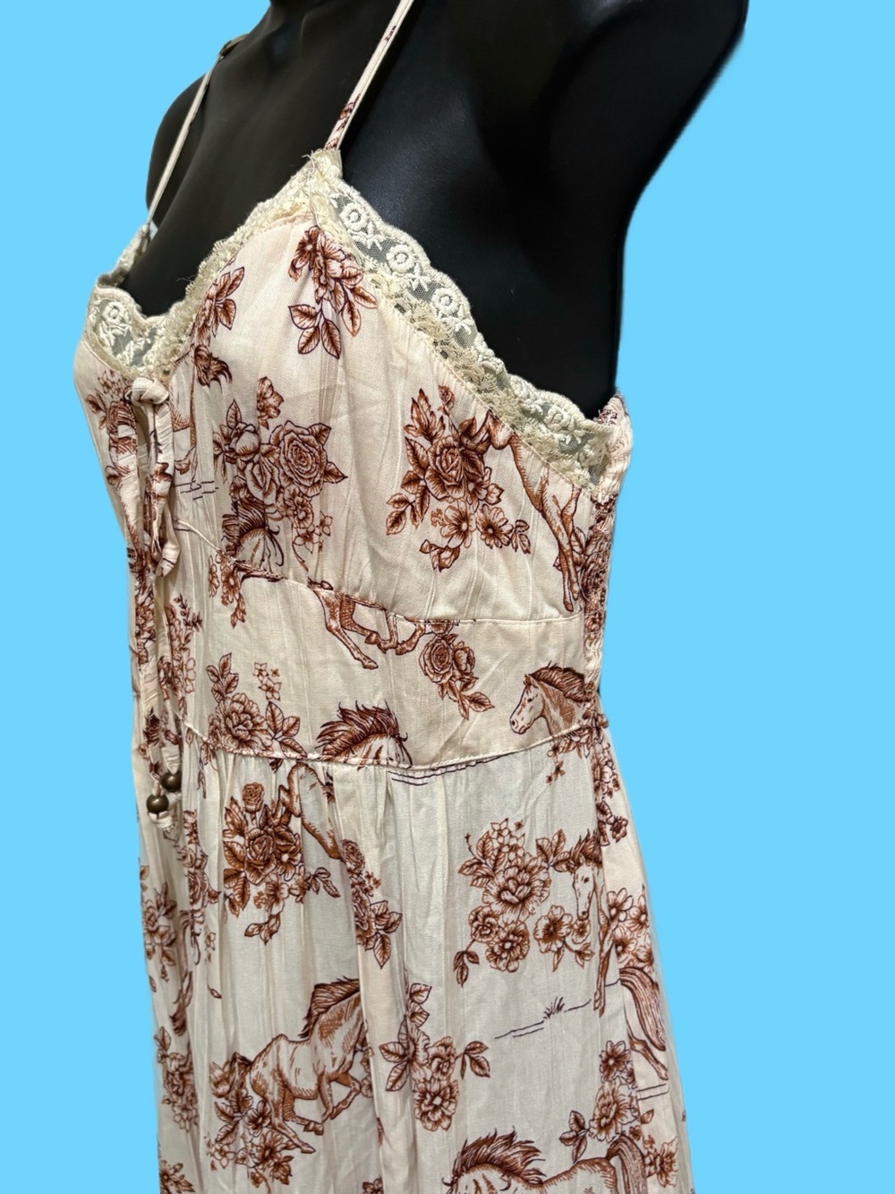 Angie Horse Print Cream Floral Lace-Trim Maxi Dress⭐️NWT⭐️ - Picture 5 of 8